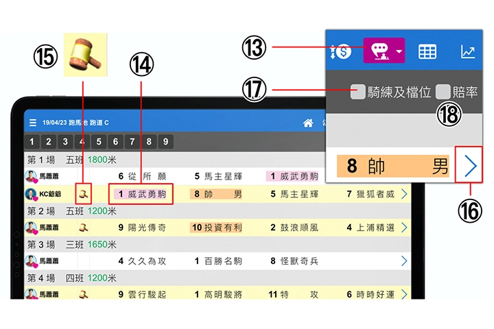 使用手冊第四章【馬評貼士】13-18說明 
