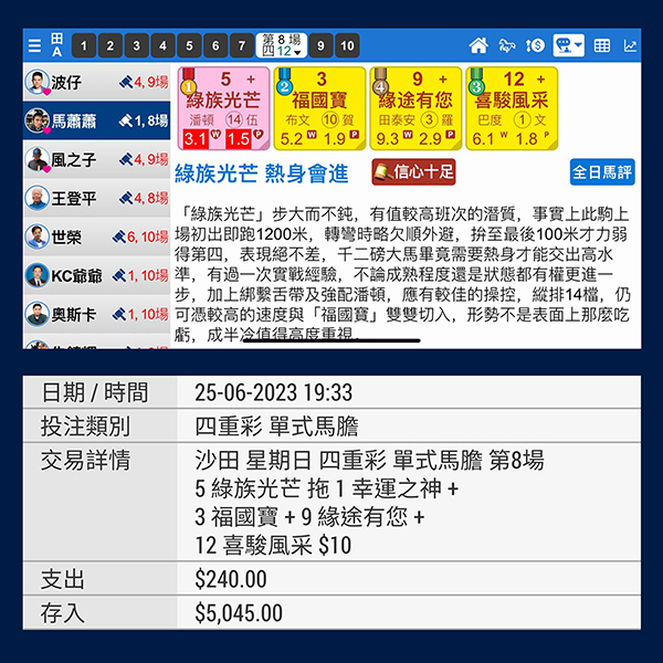 貼４隻全中 收$5045


